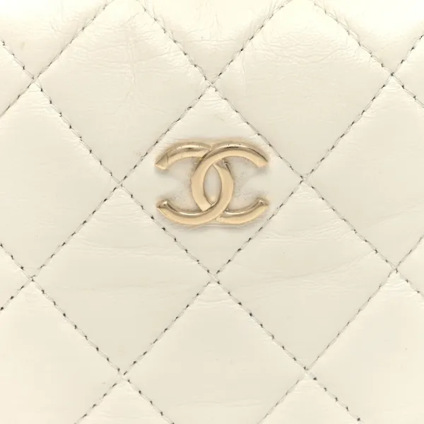 Chanel Chain Around Pouch Small White Quilted Lambskin Leather Light Gold Hardware - Image 8