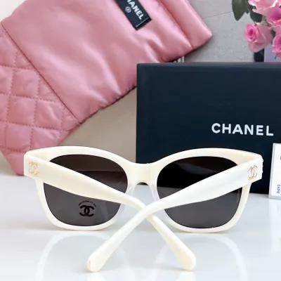 CHANEL square frame pearl glasses white color SIZE 54-17-140