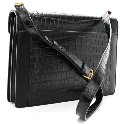 Saint Laurent Medium Gaby Satchel Black Embossed Calfskin & Crocodile Leather Aged Gold Hardware