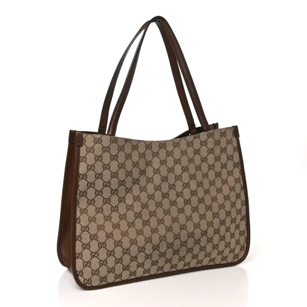 Gucci Horsebit 1955 Tote Bag Beige / Brown Sugar Monogram Canvas Light Brass Hardware - Image 3