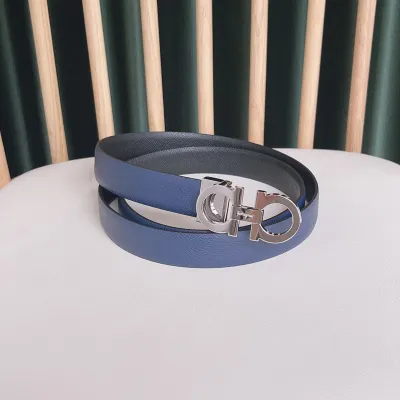 Ferragamo Women's Reversible Double Gancini Belt In Pink/Blue/Pale Pink Calfskin With Gold/Silver Hardware 25mm