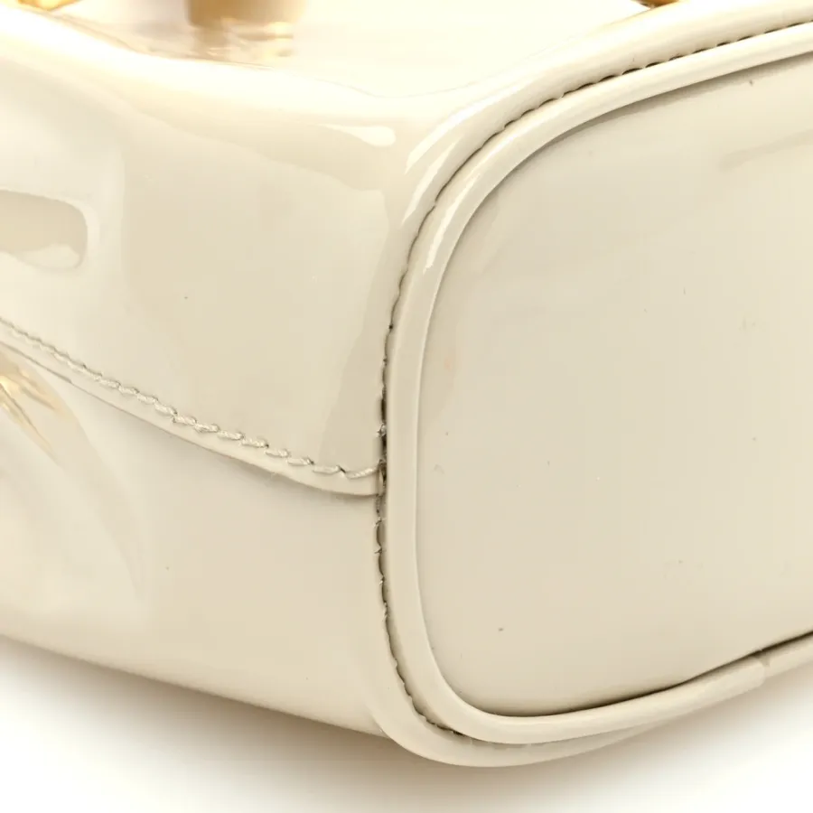 Prada Mini Metal Triangle Logo Drawcord Pouch Shoulder Bag Avorio Vernice Leather Gold Hardware