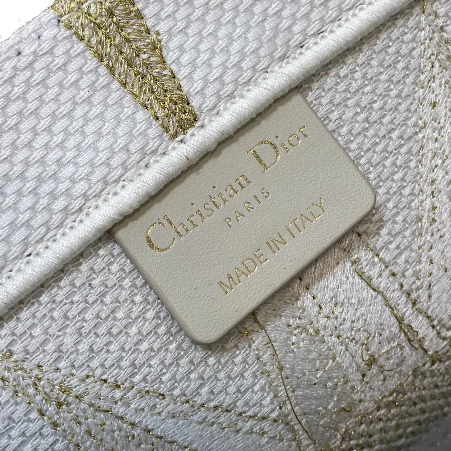 Dior Medium Dior Book Tote White Reve D'infini Embroidery Gold Tone Metallic Thread
