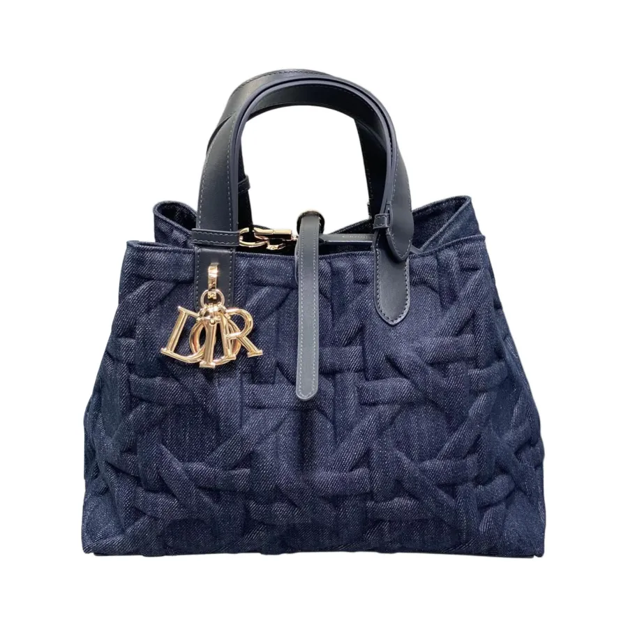 Dior Medium Dior Toujours Bag In Blue Graphic Cannage Denim With Gold Hardware