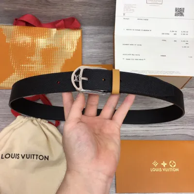 Louis Vuitton Men's Timeless Germain Belt In Black Calfskin With Gold/Silver/Gun Black Hardware 35mm