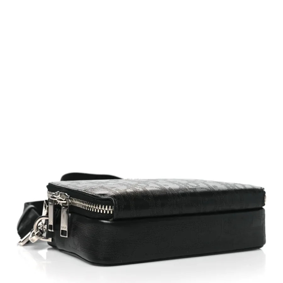 Dior Small Messenger Black Multicolor Galaxy Perforated Oblique Calfskin Leather Silver Hardware