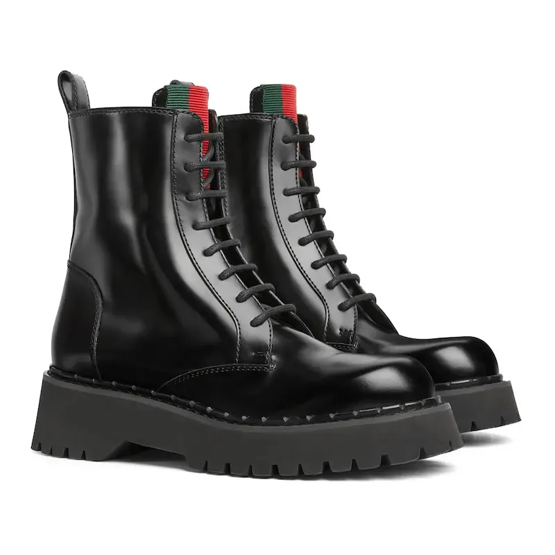 Gucci black webbing woven short boots