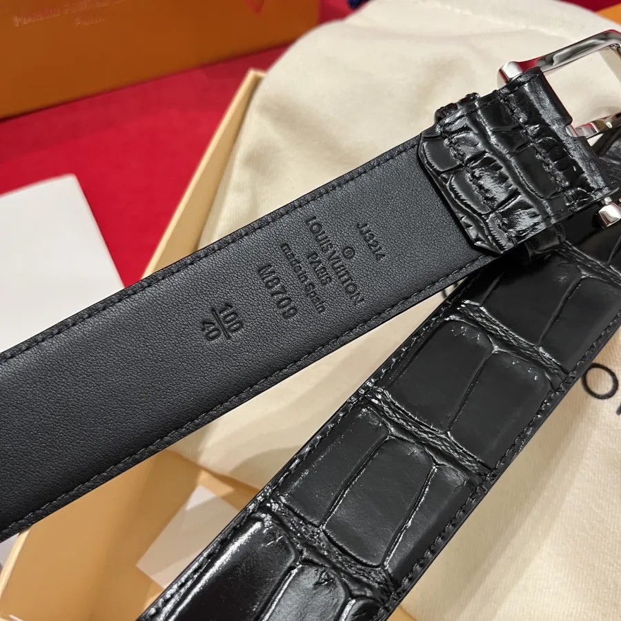 Louis Vuitton Men's Heritage Belt In Black Crocodile-Embossed Calfskin With Gold/Silver/Black Hardware 35mm