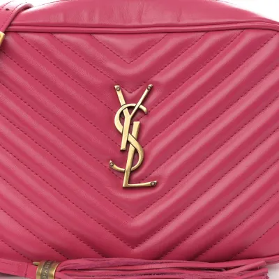 Saint Laurent Medium Lou Camera Bag Fuxia Monogram Calfskin Matelasse Leather Aged Gold Hardware