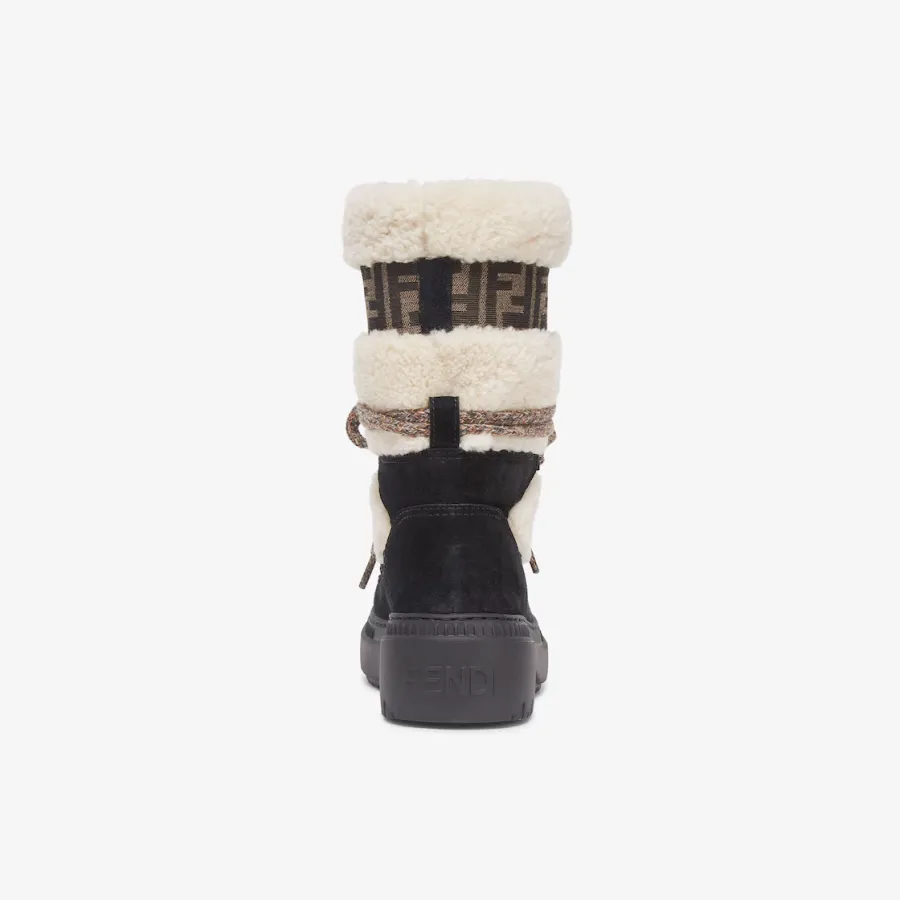FENDI White sheepskin and black suede boots