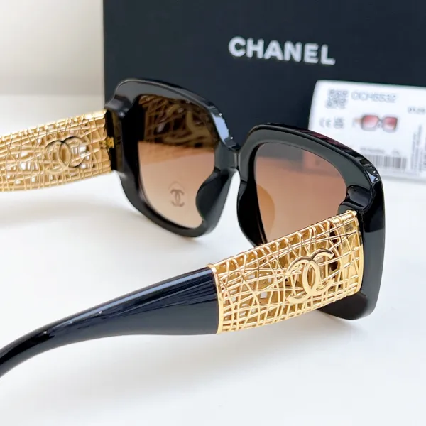 CHANEL square frame glasses black gold color size 54-20-140 - Image 9