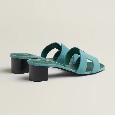 HERMES Oasis Slippers Green High-heeled slippers Blue High Heels Sandal