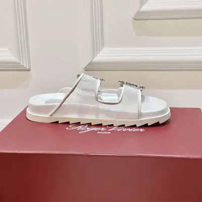 Roger Vivier Slidy Viv' Mules Sandals In Organza Mesh Fabric With Crystal Buckle