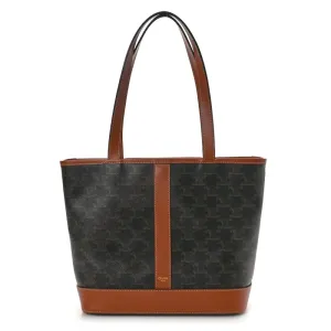 Celine Small Cabas Bag Tan Triomphe Canvas & Calfskin Leather Gold Hardware