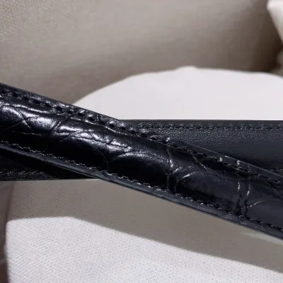 Saint Laurent Oval Buckle Thin Belt In Black Calfskin With Gold/Silver Hardware 15mm