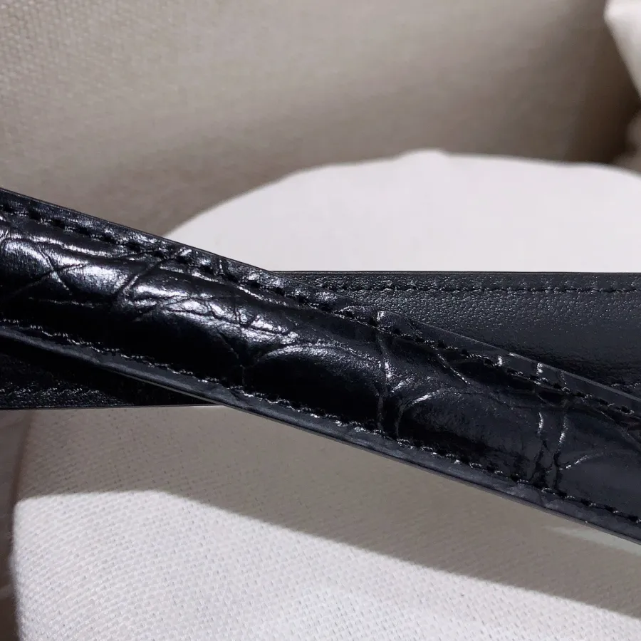 Saint Laurent Oval Buckle Thin Belt In Black Calfskin With Gold/Silver Hardware 15mm