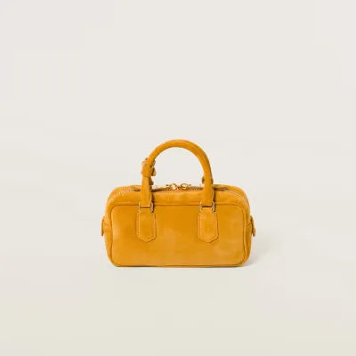 Miu Miu Arcadie Suede Leather Yellow Top-Handle Bags