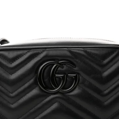 Gucci Small GG Marmont Chain Shoulder Bag Black Calfskin Leather Black Hardware