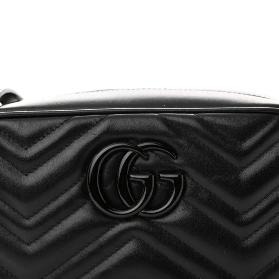 Gucci Small GG Marmont Chain Shoulder Bag Black Calfskin Leather Black Hardware