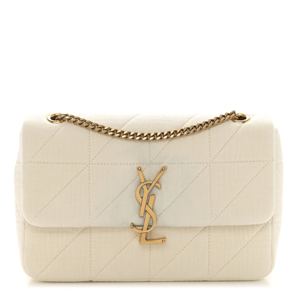 Saint Laurent Bolsa Jamie Média Vanilla Ice Crinkle Monogram em Patchwork de Algodão com Hardware Envelhecido Dourado