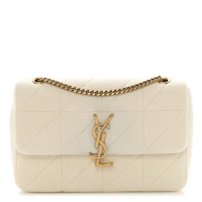 Saint Laurent Medium Jamie Bag Vanilla Ice Crinkle Monogram Cotton Patchwork Aged Gold Hardware