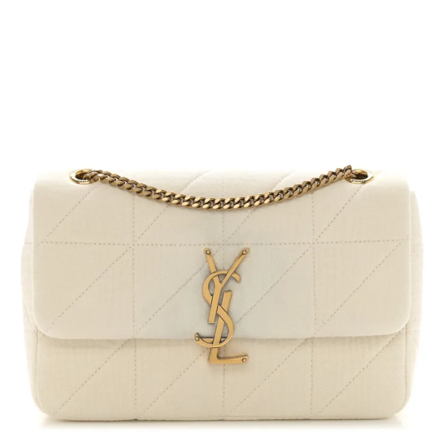 Saint Laurent Medium Jamie Bag Vanilla Ice Crinkle Monogram Cotton Patchwork Aged Gold Hardware
