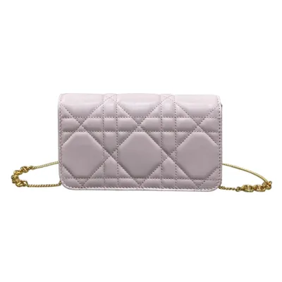 Dior Miss Caro Pouch with Chain In Pink/Blue/White/Black Macrocannage Lambskin Gold Hardware