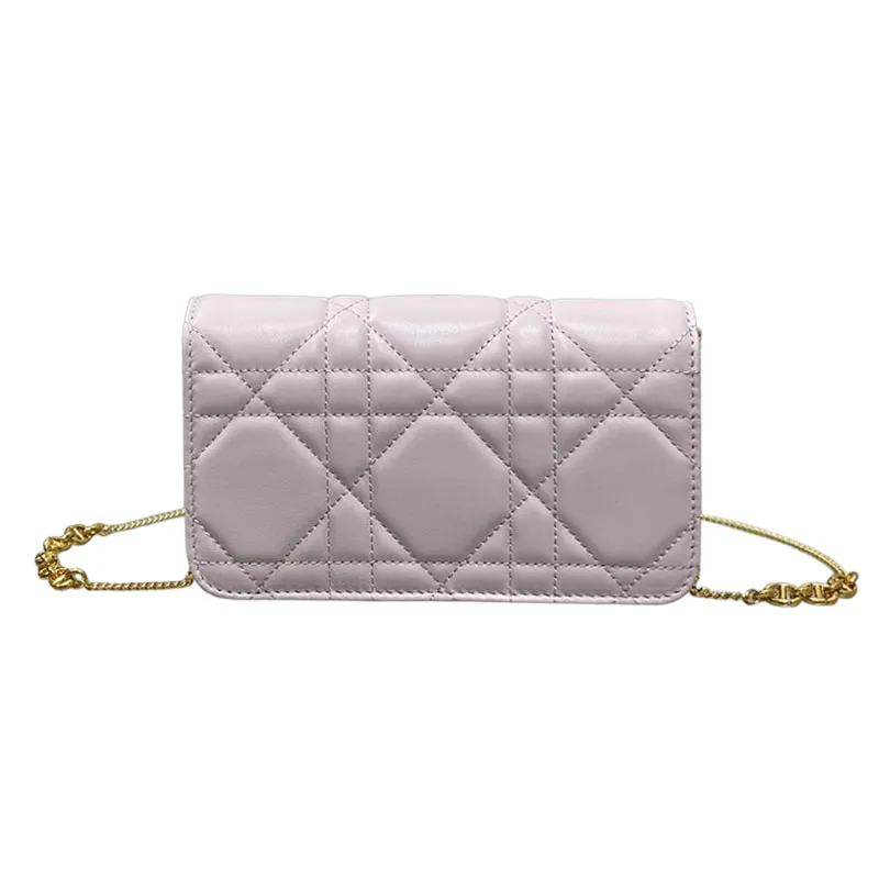 Dior Miss Caro Pouch with Chain In Pink/Blue/White/Black Macrocannage Lambskin Gold Hardware