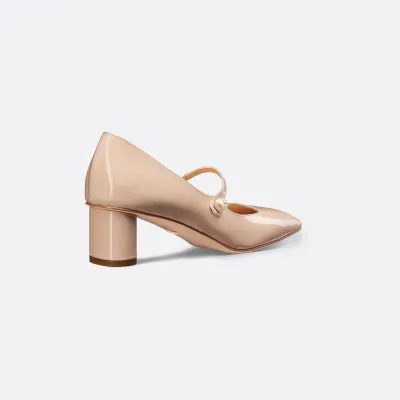 Dior apricot nude patent leather square head thick heel high heels shoes