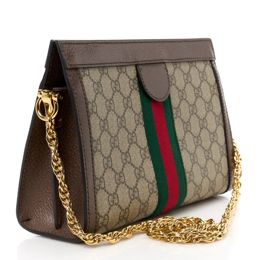 Gucci Small Web Ophidia Chain Shoulder Bag Beige/Brown GG Supreme Monogram Canvas Gold Hardware