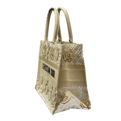 Dior Medium Dior Book Tote Beige D-Lace Flowers Embroidery with Macramé