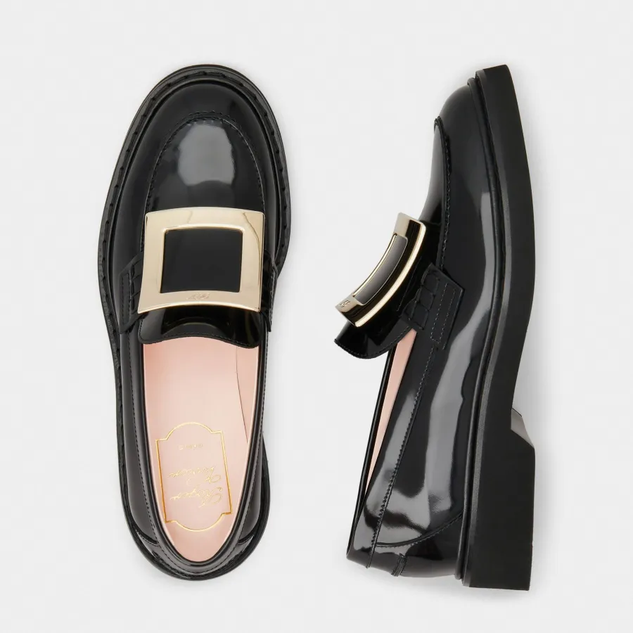Roger Vivier Viv' Rangers Loafers In Black Patent Leather With Metal Buckle (Heel Height 2.5cm)
