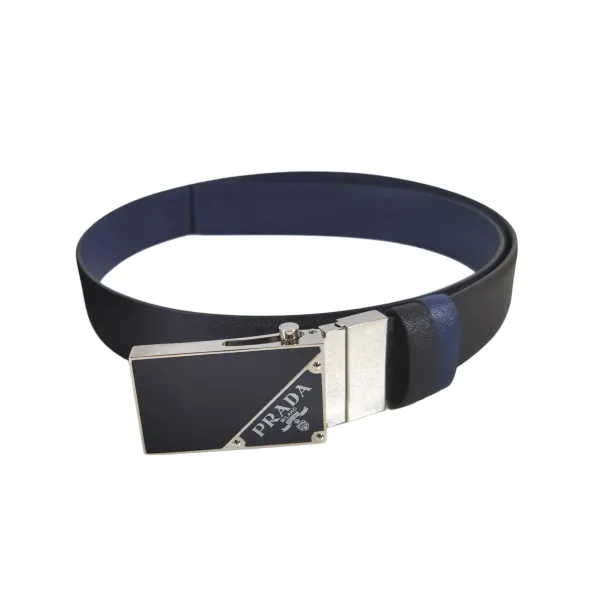 Prada Men' s Square Buckle Belt In Black/Brown/Blue/White Saffiano Calfskin With Silver Hardware 35mm - Image 2