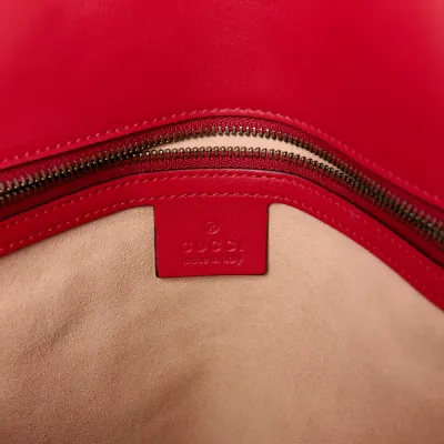Gucci Large GG Marmont Shoulder Bag Hibiscus Red Calfskin Matelassé Leather Aged Gold Hardware