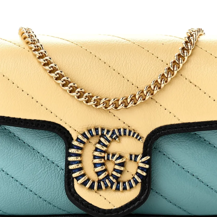 Gucci Mini Diagonal Super Torchon GG Marmont Shoulder Bag Azalea Multicolor Enamel Calfskin Matelassé Leather Gold Hardware