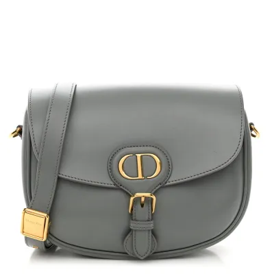 Dior Medium Bobby Flap Bag Grey Box Calfskin Leather Brass Hardware