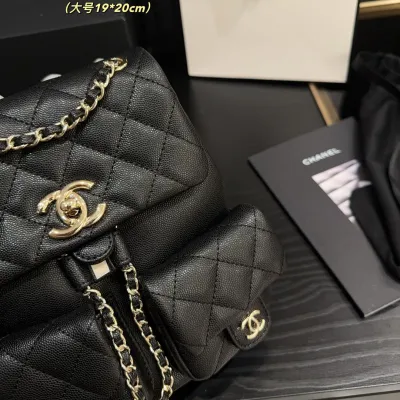 Chanel Red / Green / Silver /Purple / Milk Tea Color / Black Quilted  Caviar Leather Backpacks