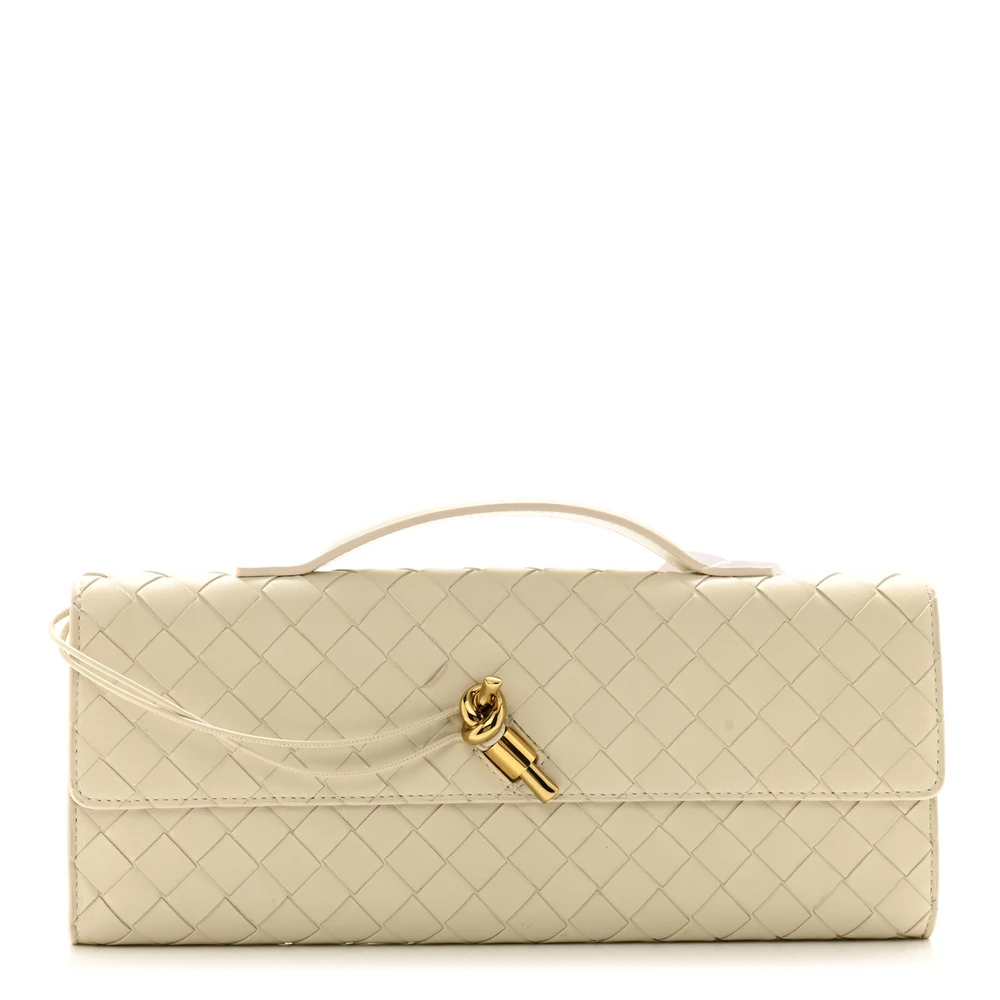 Bottega Veneta Medium Intrecciato Long Andiamo Top Handle Couro Nappa Sal Marinho Hardware Dourado