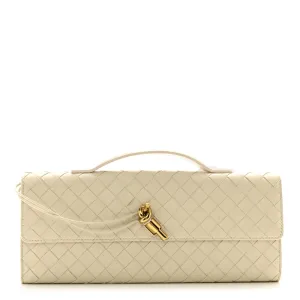 Bottega Veneta Medium Intrecciato Long Andiamo Top Handle Sea Salt Nappa Leather Gold Hardware