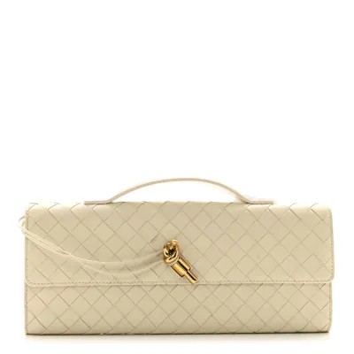 Bottega Veneta Medium Intrecciato Long Andiamo Top Handle Sea Salt Nappa Leather Gold Hardware