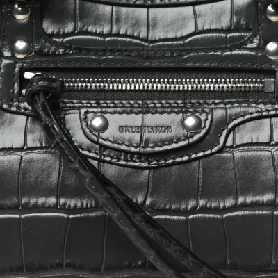 Balenciaga Mini Neo Classic City Bag Dark Grey Crocodile Embossed Calfskin Leather Silver Hardware