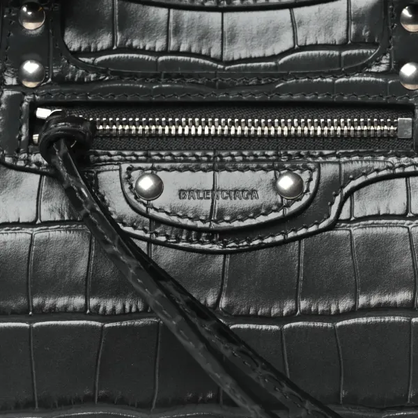 Balenciaga Mini Neo Classic City Bag Dark Grey Crocodile Embossed Calfskin Leather Silver Hardware - Image 7