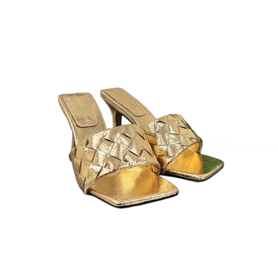 Bottega Veneta Parco Mule In Gold Intrecciato Leather Mule (Heel Height 9cm)