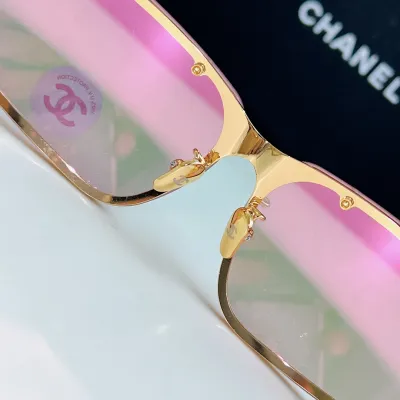 CHANEL square frame glasses pink gold color size 64-11-120
