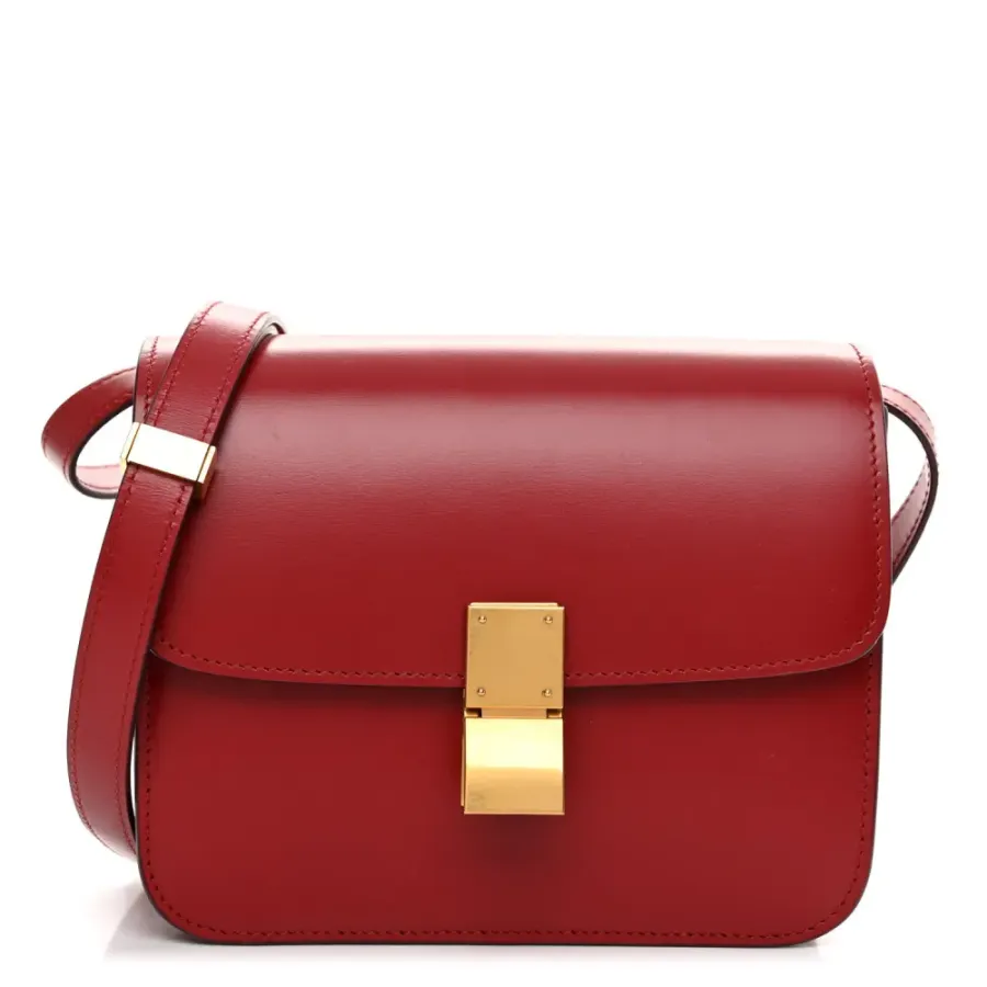 Celine Small Teen Classic Box Flap Bag Red Box Calfskin Leather Gold Hardware