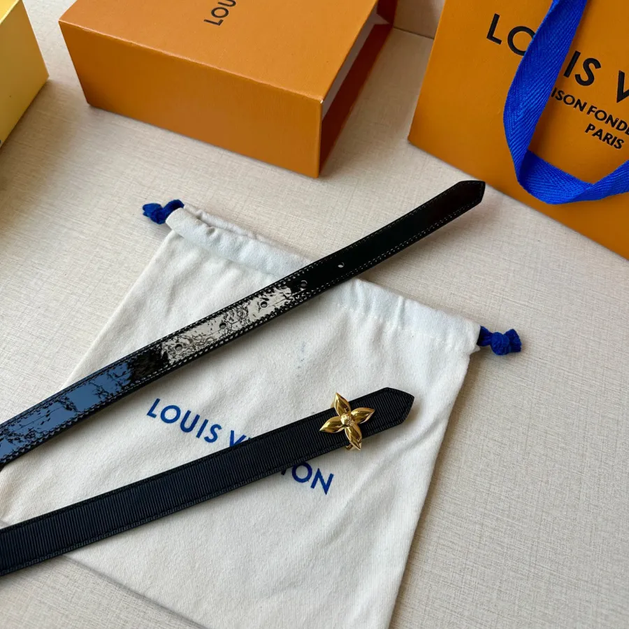 Louis Vuitton Women's Flowergram Reversible Belt In Black/White/Blue Monogram Reverse Canvas With Gold/Silver Hardware 20mm