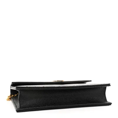 Saint Laurent Envelope Chain Wallet Black Chevron Monogram Grain De Poudre Matelasse Leather Gold Hardware