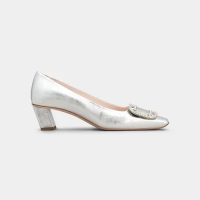 Roger Vivier Belle Vivier Pumps High Heels In Silver Leather With Crystal Buckle (Heel Height 4.5cm)