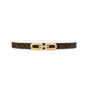 Louis Vuitton Women's Edge Reversible Belt In White Calfskin And Monogram Canvas With Gold Hardware 25mm