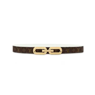 Louis Vuitton Women's Edge Reversible Belt In White Calfskin And Monogram Canvas With Gold Hardware 25mm